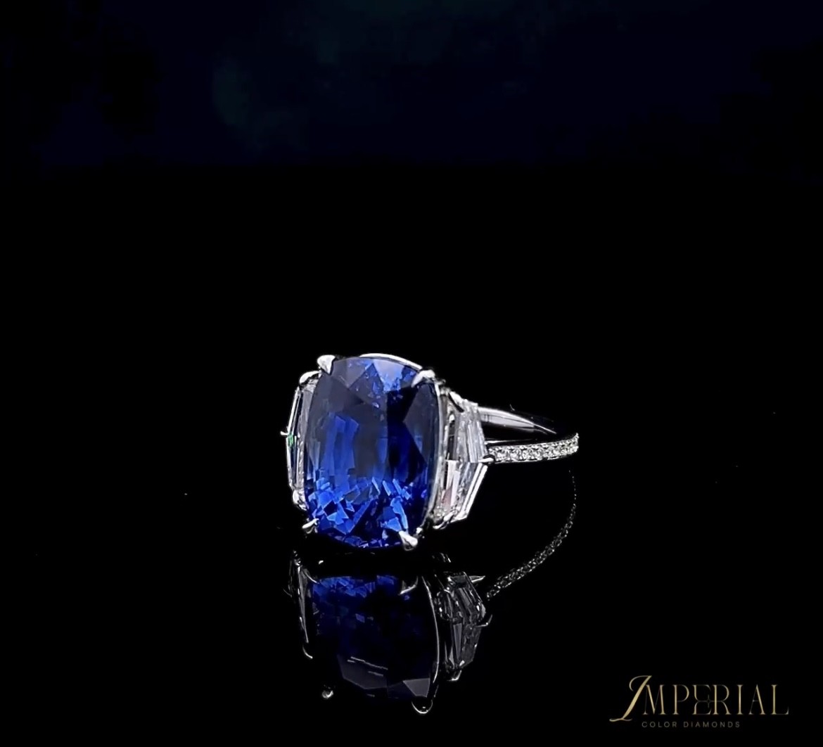 3 Stone Blue Sapphire Ring