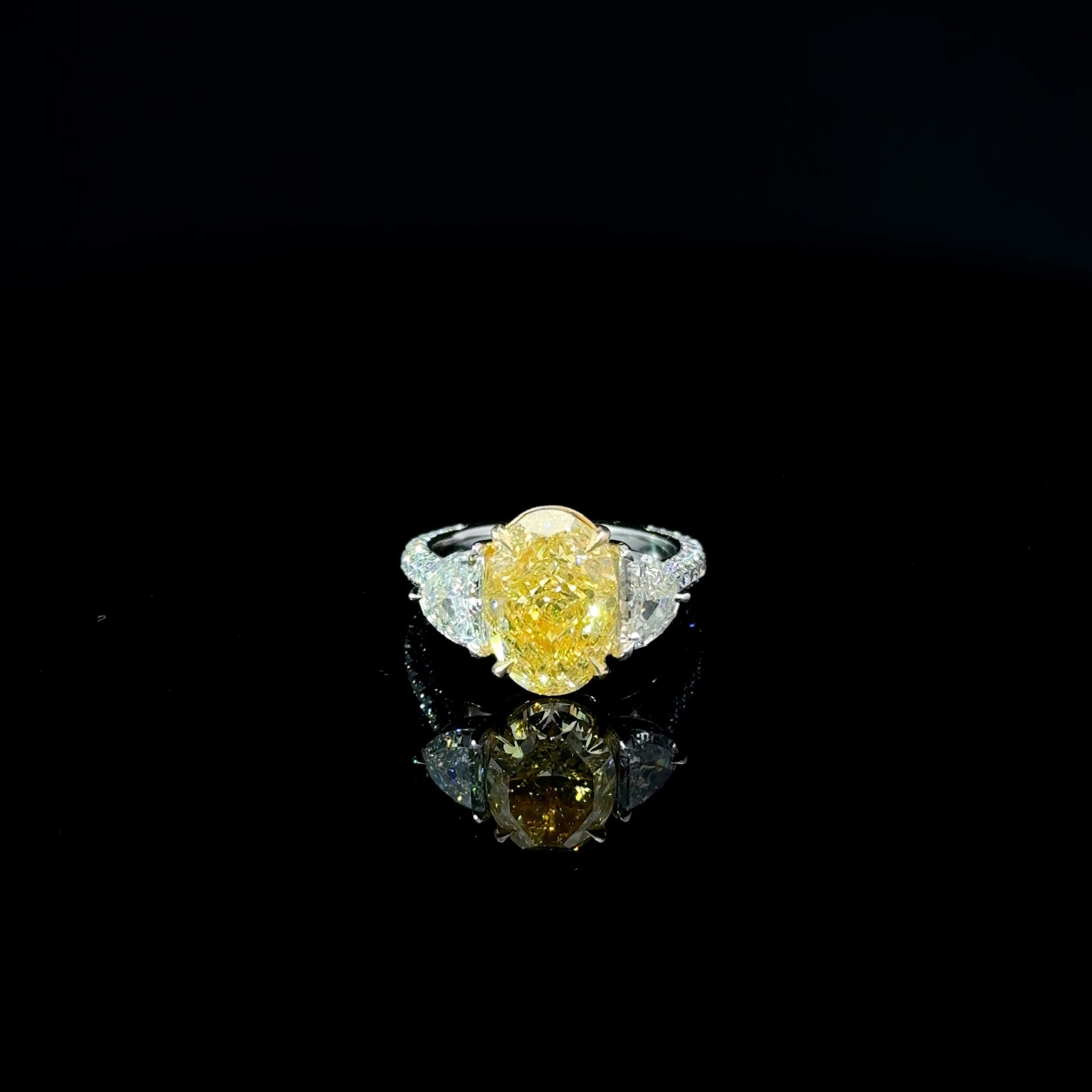 3 Stone Fancy Yellow Diamond Ring