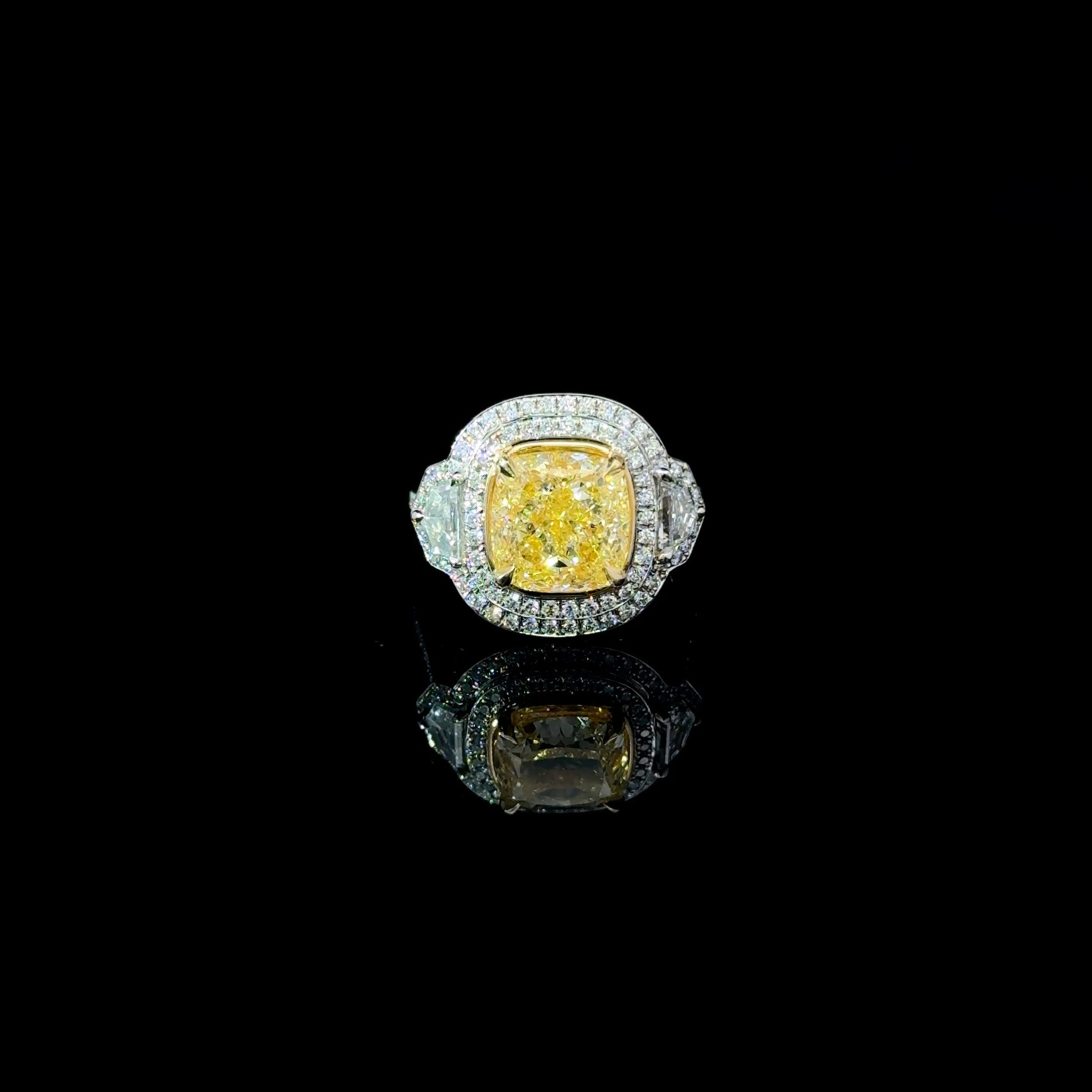 Double Halo Yellow Diamond Ring